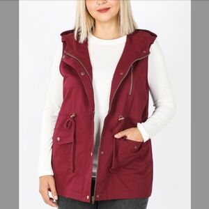 Drawstring Military Hoodie Vest